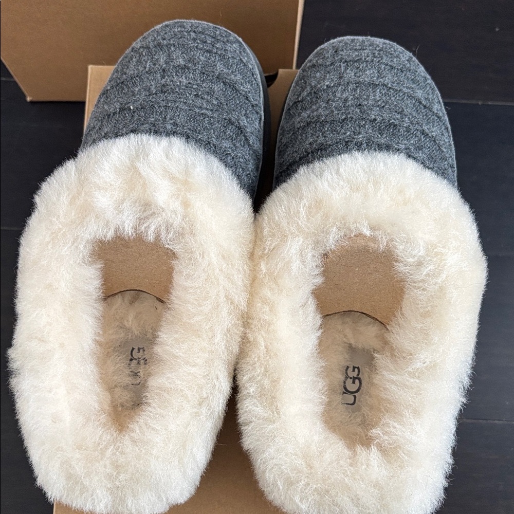 UGG CLUGGETTE CABELLE KNIT SLIPPERS IN MOONGRAY SZ 6 new in box - Picture 5 of 9